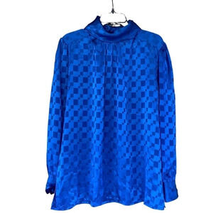 Vintage 80s 90s royal blue mock neck secretary blouse  top Dressy professional